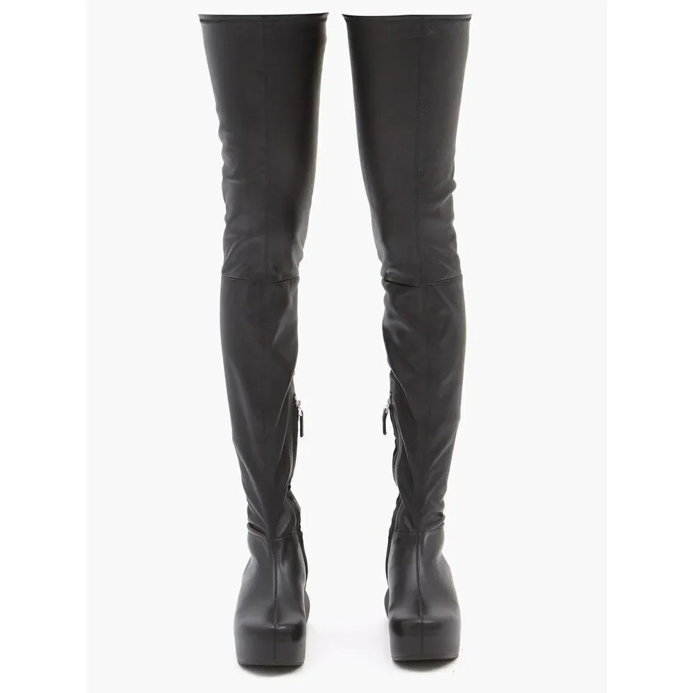 GIVENCHY G-Clog Lambskin Black Leather Over-the-knee Vouge Runway Boots Size 39